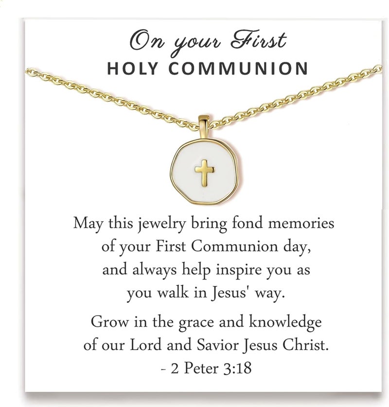 Drogomen Store Cute Small Cross Necklace, First Communion Baptism Decorations Party Favors Christian Religious Easter Jewelry Gifts for Daughter Granddaughter Niece - Image 1